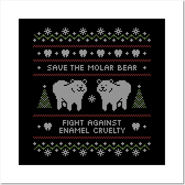 Ugly Christmas Sweater Molar Bear Dental T-Shirt Wall Art by shamdesign